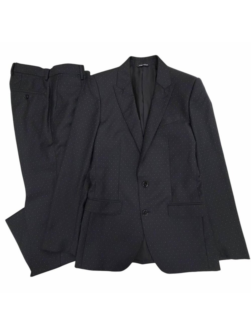 Dolce & Gabbana Martini Wool Dot Pattern Single Suit Set Black 44